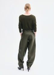 V-Neck Sweater in Fine Cashmere - Olive - CO Collections